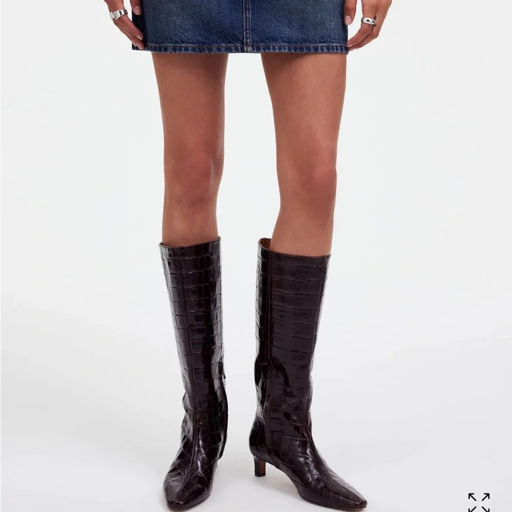 Madewell The Dimes Leather Kitten-Heel Knee Boot Chocolate Raisin Women Size 7 - Picture 3 of 15